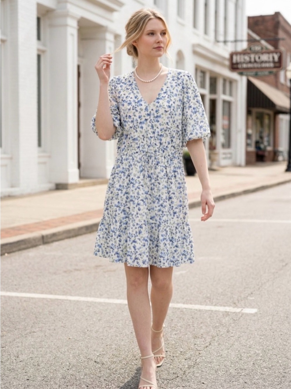 NWT Kate and Lily Blue Cream Floral Tiered Modest Cottagecore Garden Dress Sz 2X